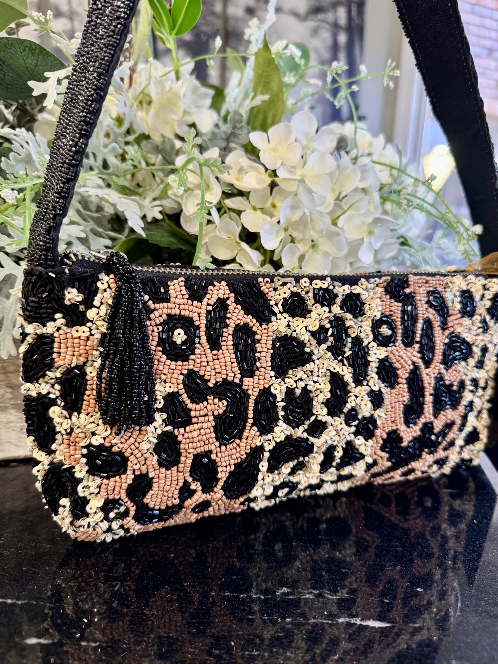 🖤🤎NWT Handmade Beaded Leopard Print Shoulder Bag | Made in India